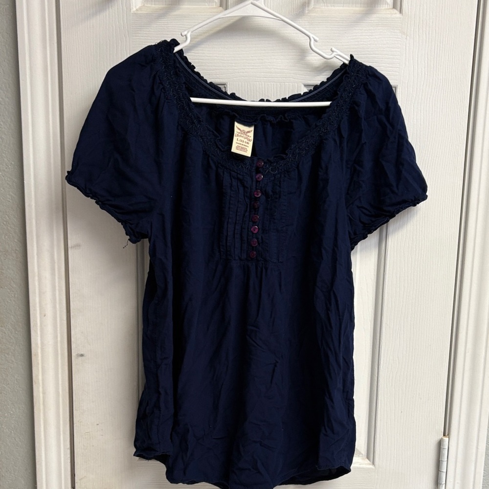 Faded Glory Dark Blue Blouse with Button Detail